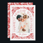 Cartão De Festividades Happiest Wish Arch Holly Berry 3 Photo Collage<br><div class="desc">Um cartão de feriado único e moderno com forma de fotografia em arco com a moderna tipografia estilada que curva elegantemente a sua fotografia, e trabalho de arte de folhagem de inverno desenhada à mão. A parte traseira apresenta um padrão correspondente e três colagens de fotos que você pode compartilhar...</div>
