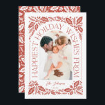 Cartão De Festividades Happiest Wish Arch Holly Berry 3 Photo Collage<br><div class="desc">Um cartão de feriado único e moderno com forma de fotografia em arco com a moderna tipografia estilada que curva elegantemente a sua fotografia, e trabalho de arte de folhagem de inverno desenhada à mão. A parte traseira apresenta um padrão correspondente e três colagens de fotos que você pode compartilhar...</div>