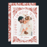 Cartão De Festividades Happiest Wish Arch Holly Berry 3 Photo Collage<br><div class="desc">Um cartão de feriado único e moderno com forma de fotografia em arco com a moderna tipografia estilada que curva elegantemente a sua fotografia, e trabalho de arte de folhagem de inverno desenhada à mão. A parte traseira apresenta um padrão correspondente e três colagens de fotos que você pode compartilhar...</div>