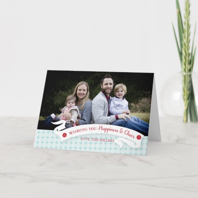 Cartão De Festividades Happiness And Cheer Holiday Photo Greeting Card (Frente)