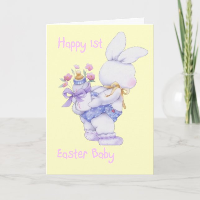 Cartão De Festividades Happy 1st Easter Baby (Girl) Card (Blank) (Frente)