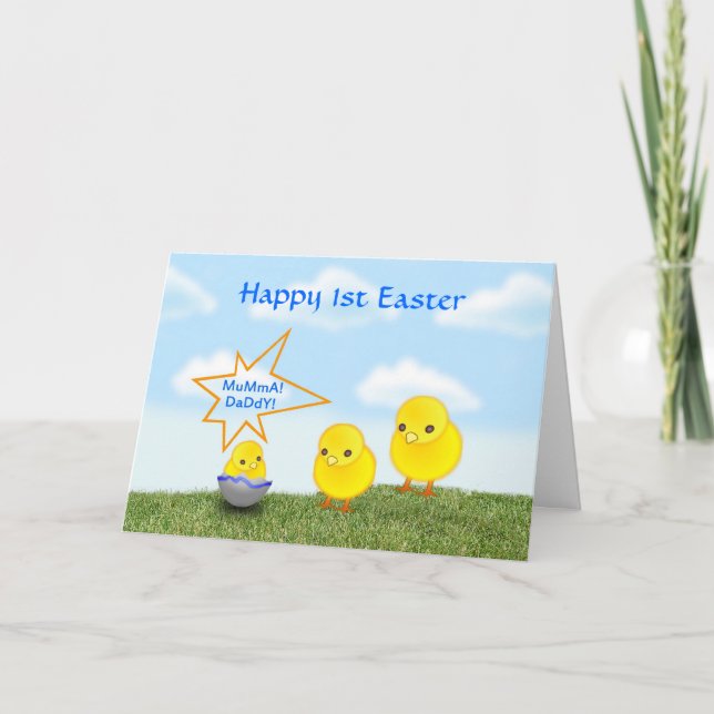Cartão De Festividades Happy 1st Easter with chicks baby's first Easter (Frente)