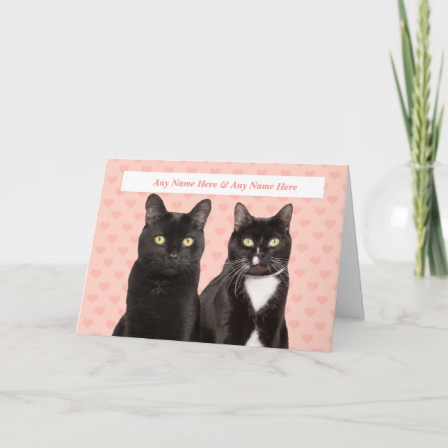 Cartão De Festividades Happy Anniversary Cute Cat Couple With Custom Name (Frente)