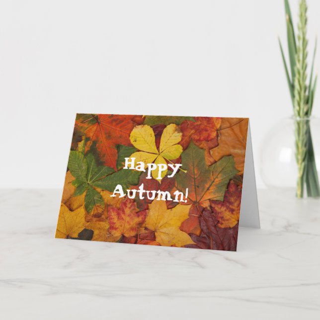 Cartão De Festividades Happy Autumn Fall Leaves Custom Greeting Card (Frente)
