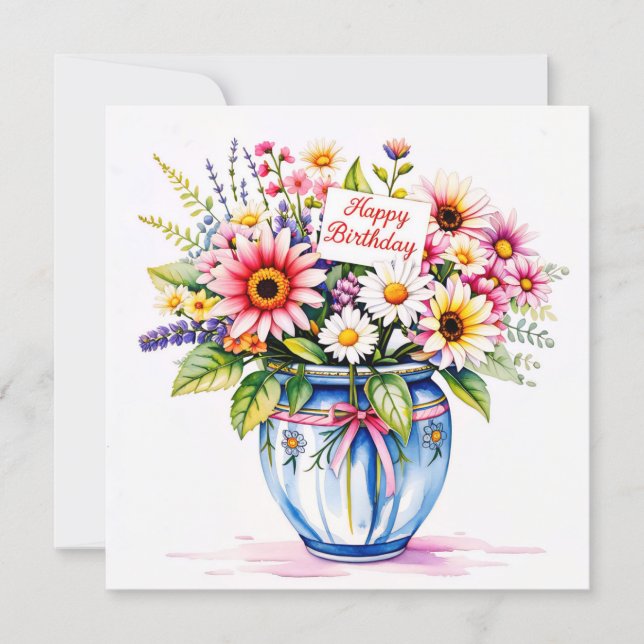 Cartão De Festividades Happy birthday & bouquet of flowers  holiday card (Frente)