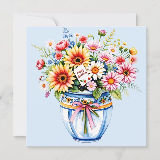 Cartão De Festividades Happy birthday & bouquet of flowers  holiday card (Frente)