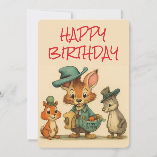 Cartão De Festividades Happy Birthday Funny Cute Cartoon Animal Couriers  (Frente)