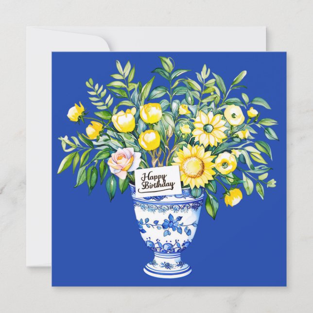 Cartão De Festividades Happy birthday my friend & bouquet of flowers  (Frente)