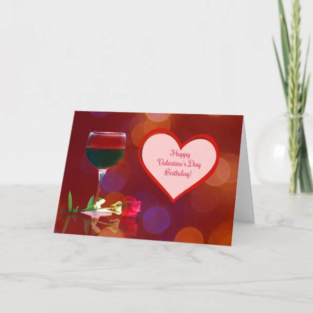 Cartão De Festividades Happy Birthday on Valentine's Day Card (Frente)