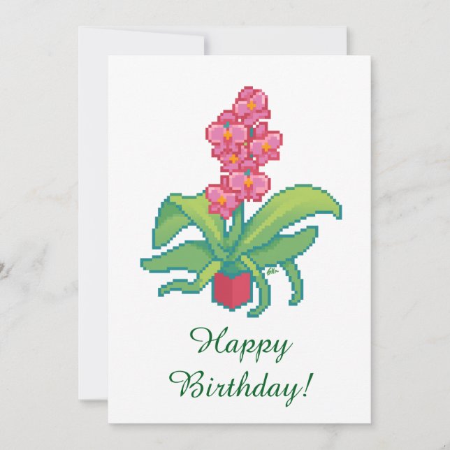 Cartão De Festividades Happy Birthday, orchid pixelart, Pixel Art  (Frente)