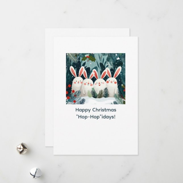 Cartão De Festividades Happy Bunnies Christmas Card with Custom Message (Frente/Verso In Situ)
