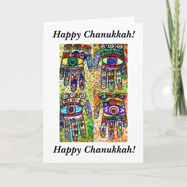 Cartão De Festividades Happy Chanukkah - Batik Judaica Hamsas Card (Frente)
