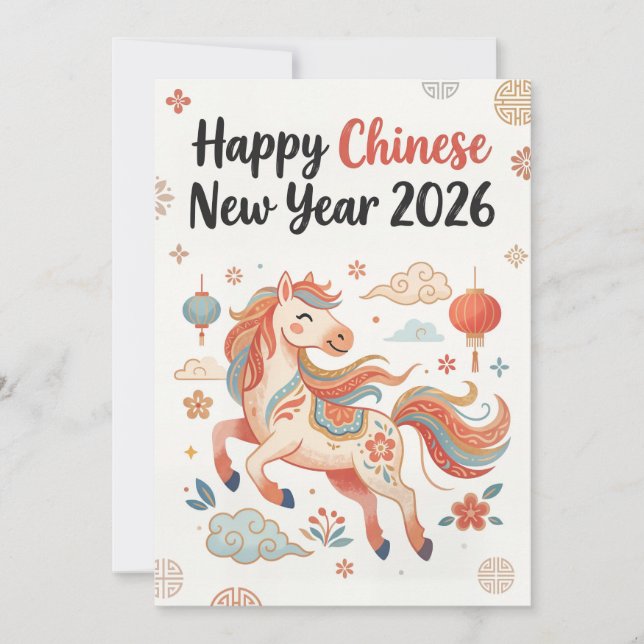 Cartão De Festividades Happy Chinese New Year 2026 – Year Of The Horse (Frente)