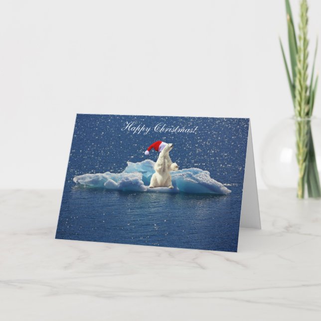 Cartão De Festividades Happy Christmas polar bear ice Christmas card (Frente)