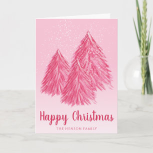 Cartão De Festividades Happy Christmas Red Watercolor Christmas Trees