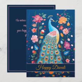 Cartão De Festividades Happy Diwali Peacock & Flowers