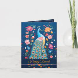 Cartão De Festividades Happy Diwali Peacock & Flowers