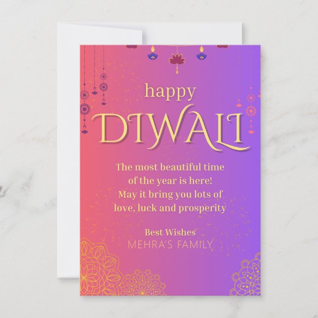 Cartão De Festividades Happy Diwali personalizável (Frente)