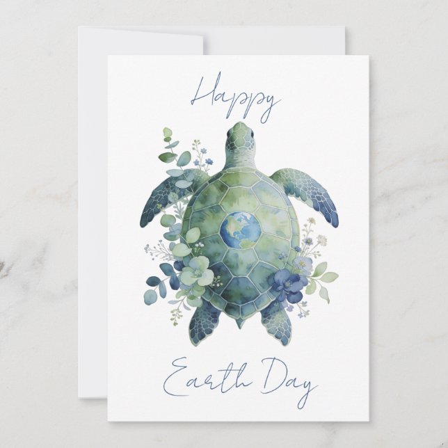 Cartão De Festividades Happy Earth Day Turtle Design (Frente)