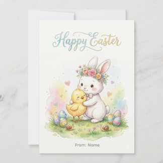 Cartão De Festividades Happy Easter Bunny & Chick Hug
