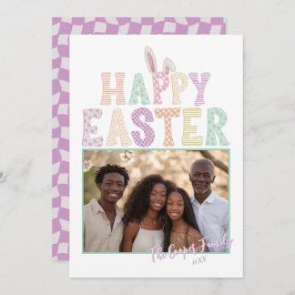 Cartão De Festividades Happy Easter Bunny Ears Modern Typography Photo 