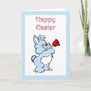 CARTÃO DE FESTIVIDADES HAPPY EASTER BUNNY RABBITS BLUE