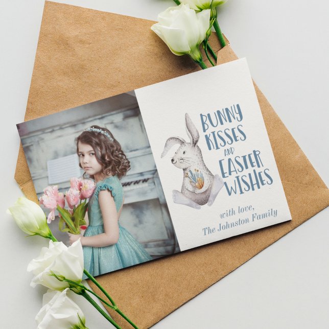 Cartão De Festividades Happy Easter Bunny Wishes Cute Family Photo (Criador carregado)