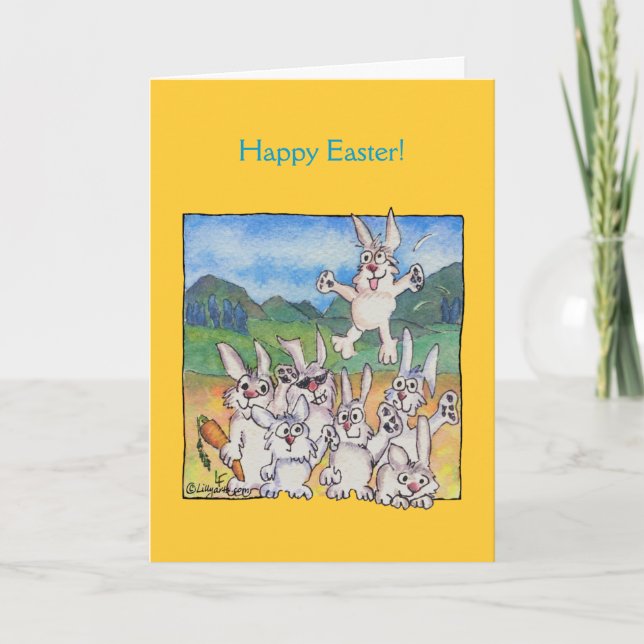 Cartão De Festividades Happy Easter Cartoon Bunnies Greeting Cards (Frente)