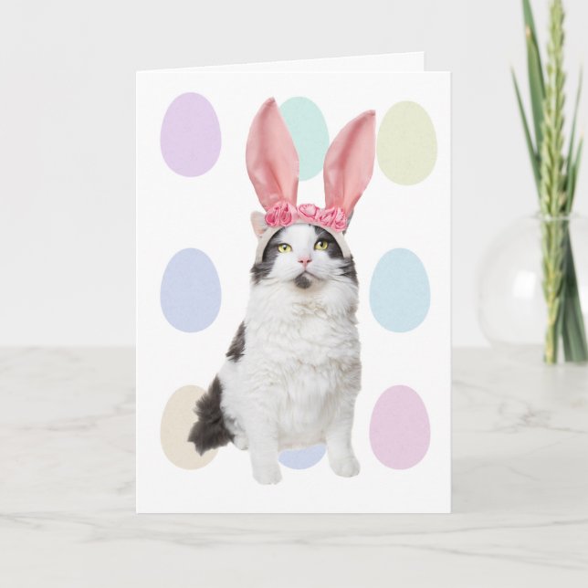 Cartão De Festividades Happy Easter Cat in Bunny Ears Humor (Frente)