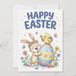 Cartão De Festividades Happy Easter Cute Bunny and Chick Card