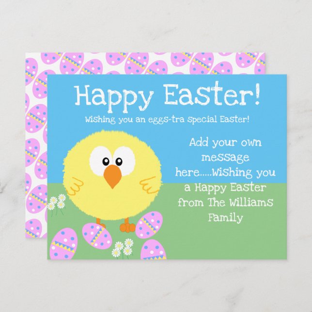 Cartão De Festividades Happy Easter Cute Chick Egg Editable (Frente/Verso)