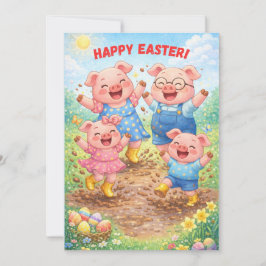Cartão De Festividades Happy Easter Cute Funny Pigs Spring Holiday