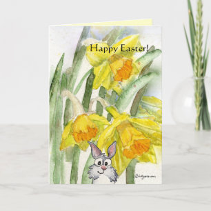 Cartão De Festividades Happy Easter Daffodils Rabbit Card