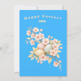 Cartão De Festividades Happy Easter Elegant Floral Cherry Blossom Pastel 