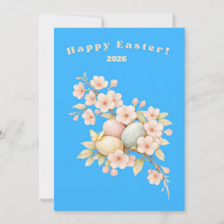 Cartão De Festividades Happy Easter Elegant Floral Cherry Blossom Pastel 