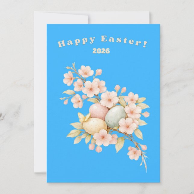 Cartão De Festividades Happy Easter Elegant Floral Cherry Blossom Pastel  (Frente)