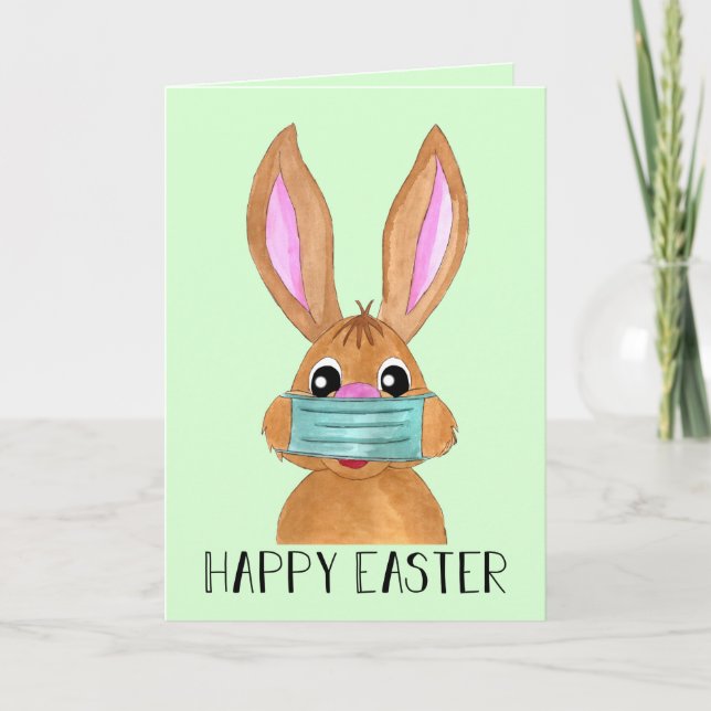 Cartão De Festividades Happy Easter Face masked Bunny Holiday Card (Frente)