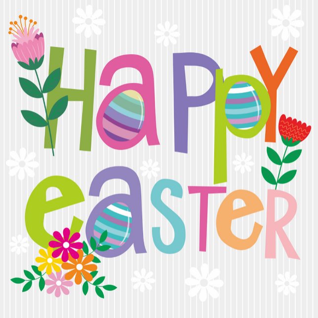 Cartão De Festividades Happy Easter Flat Holiday Card (A vibrant and cheerful Easter greeting card!)