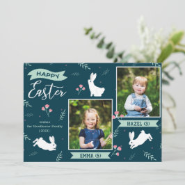 Cartão De Festividades "Happy Easter" floral 2 Photo turquoise Bunny