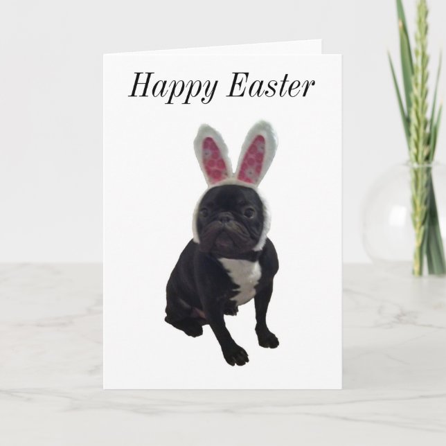 Cartão De Festividades Happy Easter French Bulldog Bunny Card (Frente)