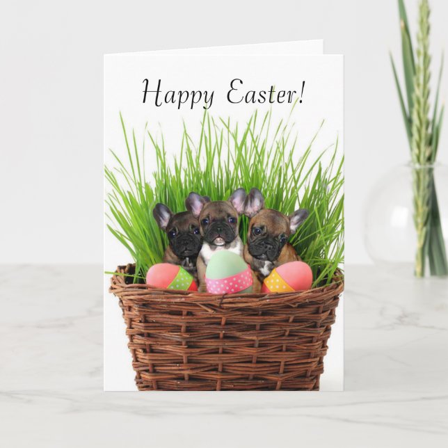 Cartão De Festividades Happy Easter French bulldog puppies greeting card (Frente)