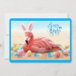 Cartão De Festividades Happy Easter from Florida Flamingo Bunny on Beach