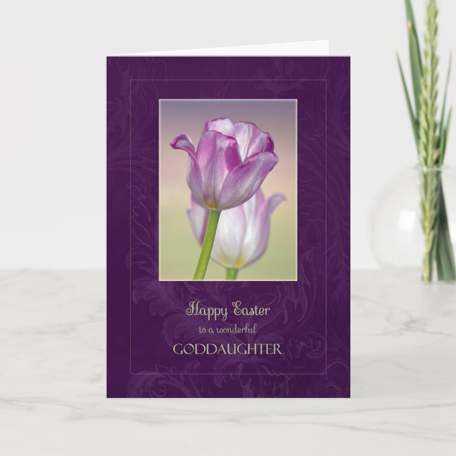 Cartão De Festividades Happy Easter Goddaughter Card / Easter Tulips (Frente)