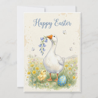 Cartão De Festividades Happy Easter Goose Card | Chick & Bellflowers