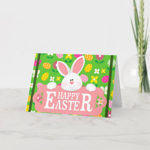 Cartão De Festividades Happy Easter Holiday Bunny Floral Holiday Cards