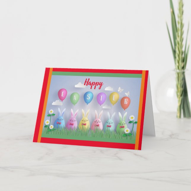 Cartão De Festividades Happy Easter Holiday Bunny Floral Holiday Cards (Frente)