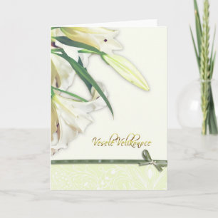 Cartão De Festividades Happy Easter in Czech, white lilly card