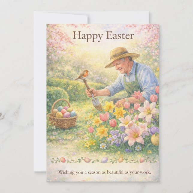 Cartão De Festividades Happy Easter Landscaper Gardener Occupation (Frente)