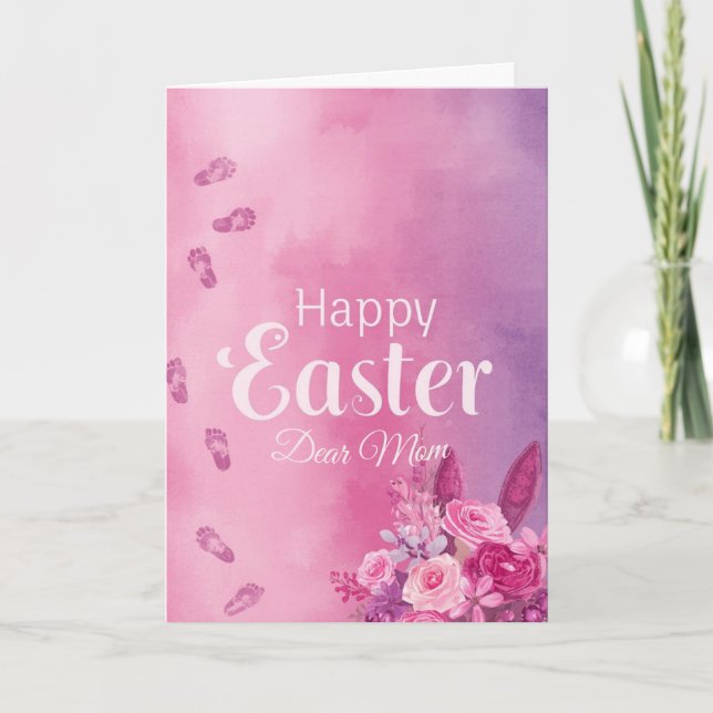 Cartão De Festividades Happy Easter Mom , Personalized Easter Baby prints (Frente)