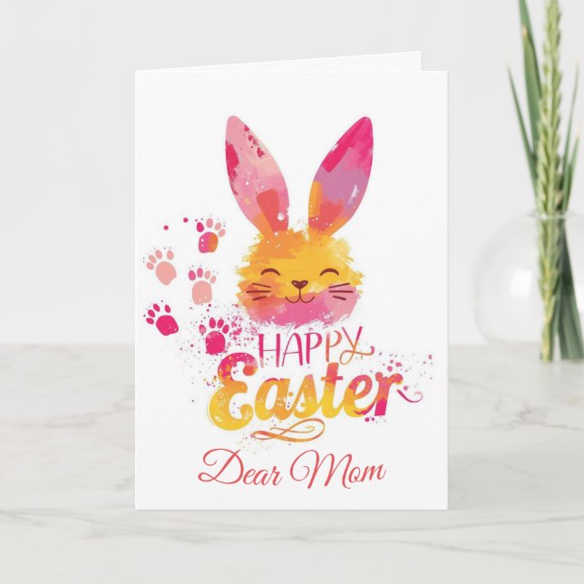 Cartão De Festividades Happy Easter Mom , Personalized Easter funnyBunny (Frente)